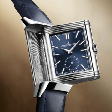 Jaeger-LeCoultre Reverso Tribute Duoface Small Seconds mechanical blue dial blue leather strap 47 x 28,3 mm