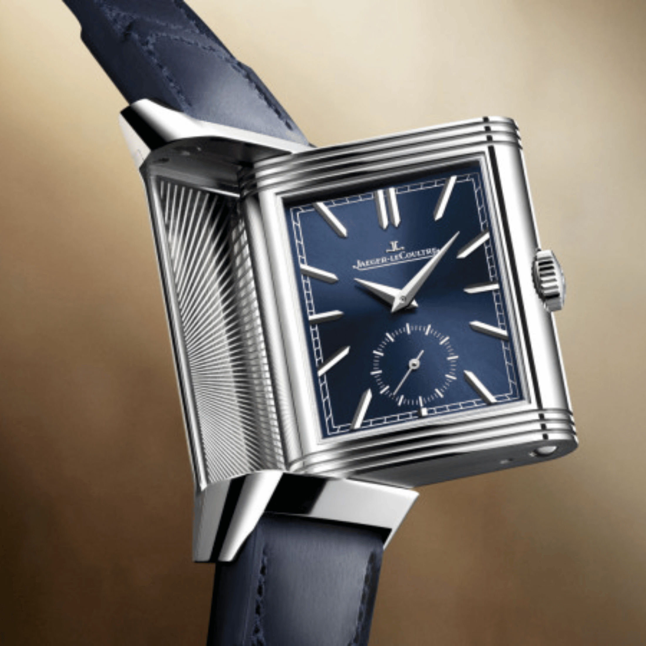 Jaeger-LeCoultre Reverso Tribute Duoface Small Seconds mechanical blue dial blue leather strap 47 x 28,3 mm