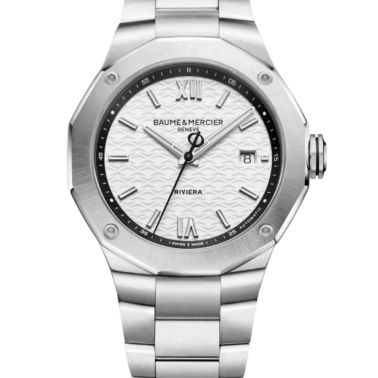 Baume et Mercier Riviera Automatic watch, black dial, steel bracelet, 42 mm