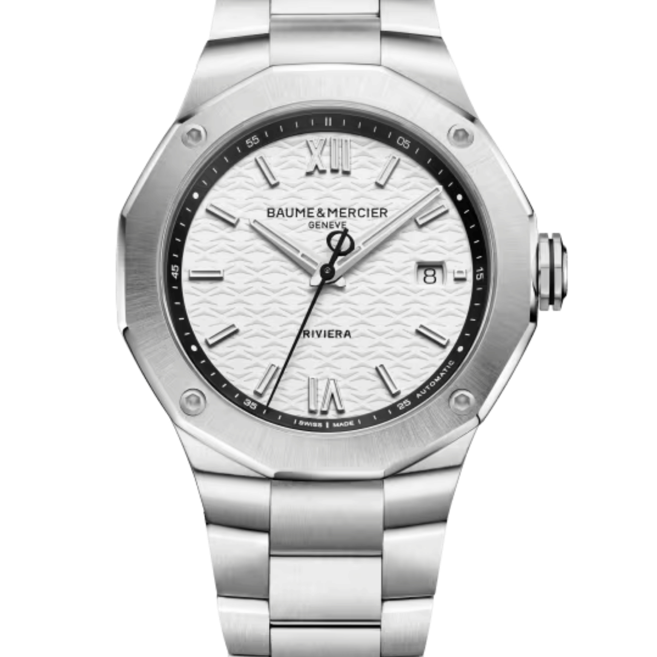 Baume et Mercier Riviera Automatic watch, black dial, steel bracelet, 42 mm