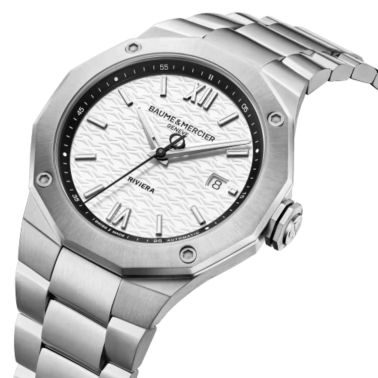 Montre Baume et Mercier Riviera automatique cadran blanc bracelet acier 42 mm