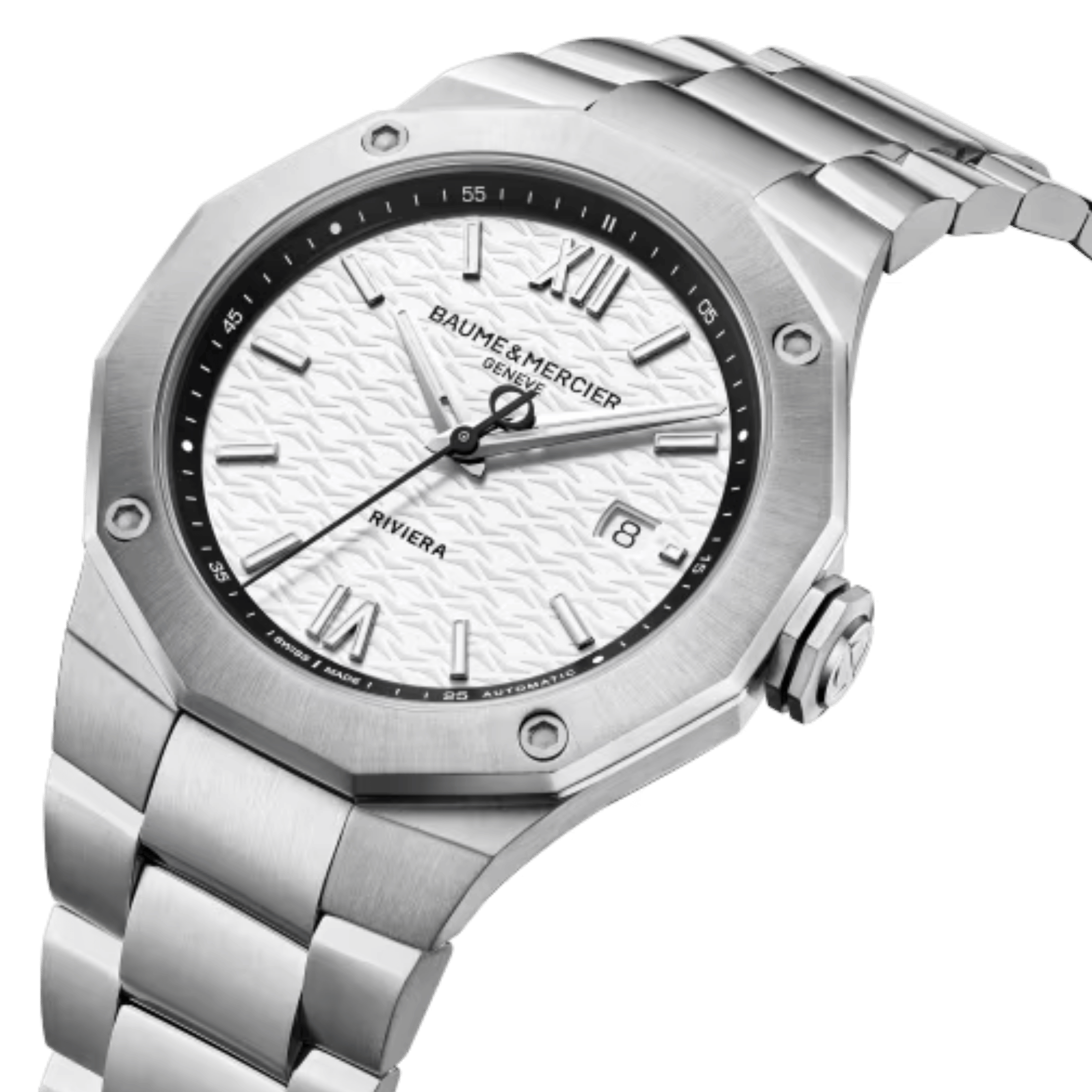 Baume et Mercier Riviera Automatic watch, black dial, steel bracelet, 42 mm