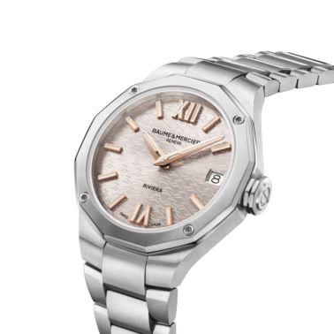 Montre Baume et Mercier Riviera quartz cadran argent bracelet acier 33 mm