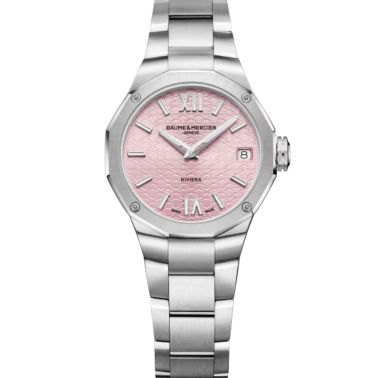 Watch Baume et Mercier Riviera quartz pink dial steel bracelet 33 mm