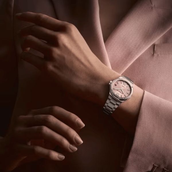 Watch Baume et Mercier Riviera quartz pink dial steel bracelet 33 mm