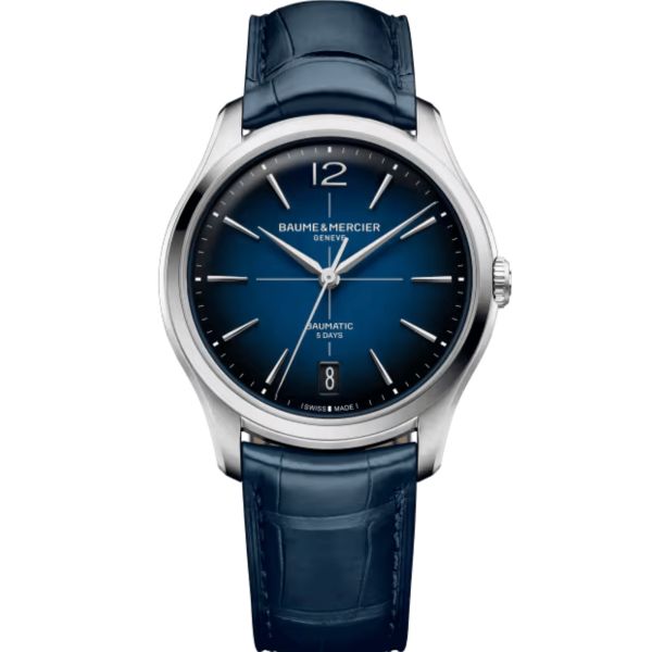 Montre Baume et Mercier Clifton automatique cadran bleu bracelet cuir bleu 39 mm