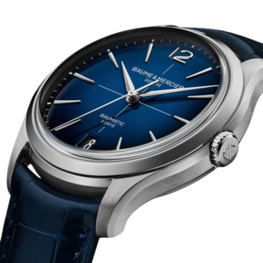 Montre Baume et Mercier Clifton automatique cadran bleu bracelet cuir bleu 39 mm