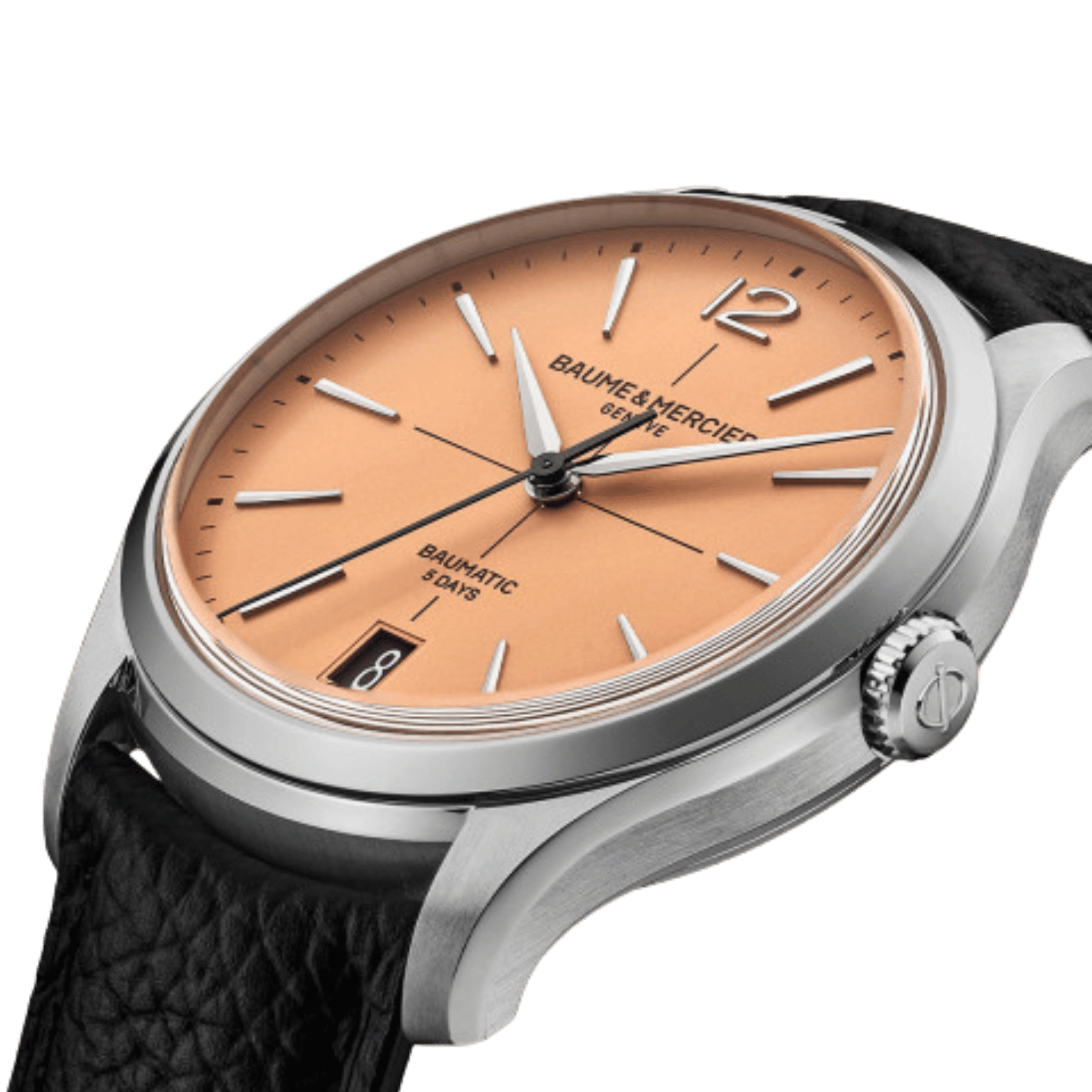 Baume et Mercier Clifton automatic watch, salmon dial, beige and black leather straps, 39 mm