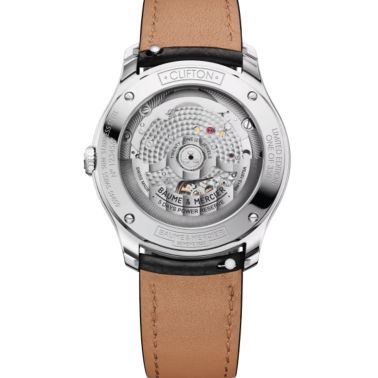 Baume et Mercier Clifton automatic watch, salmon dial, beige and black leather straps, 39 mm