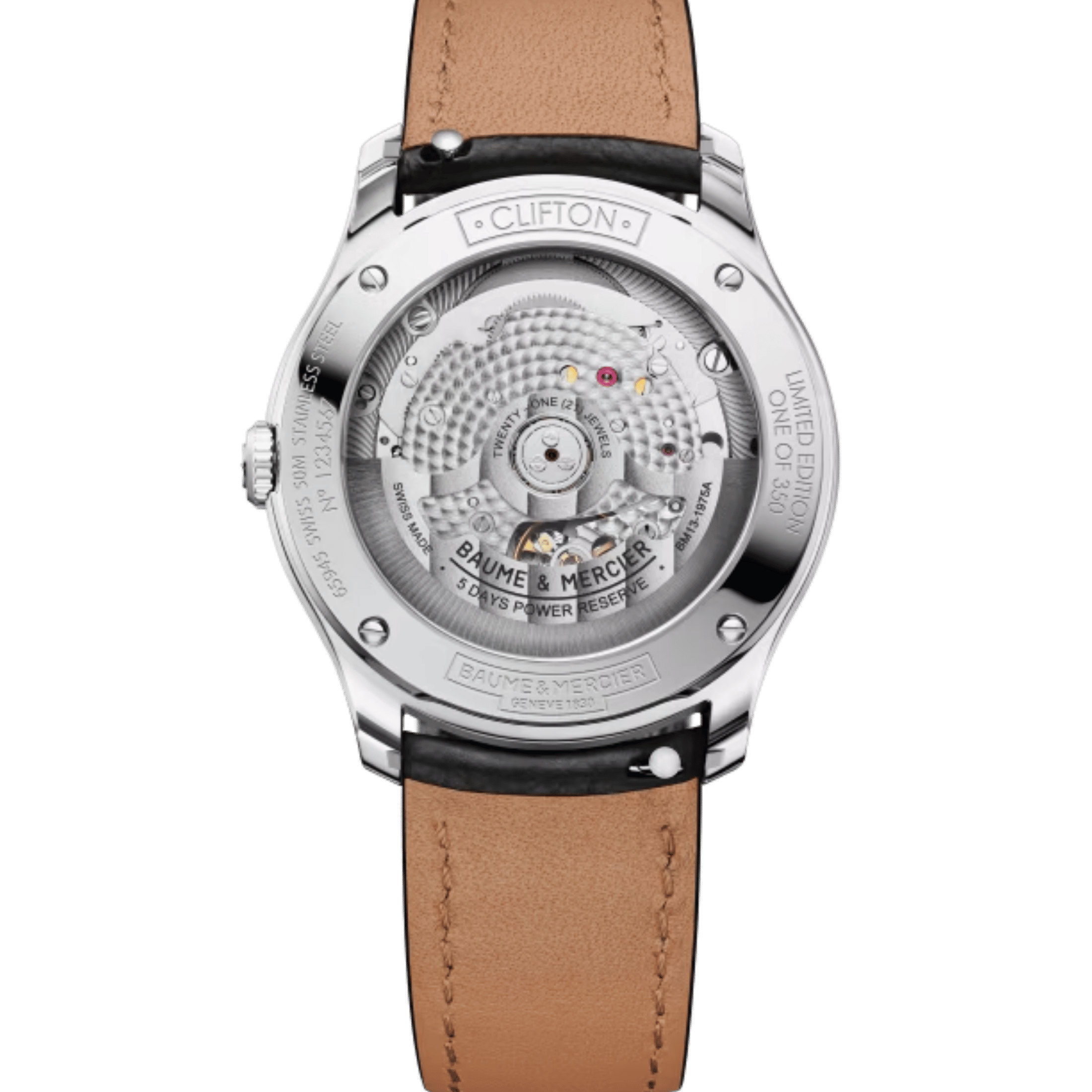 Baume et Mercier Clifton automatic watch, salmon dial, beige and black leather straps, 39 mm