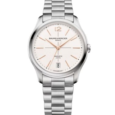 Montre Baume et Mercier Clifton automatique cadran blanc bracelet acier 39 mm