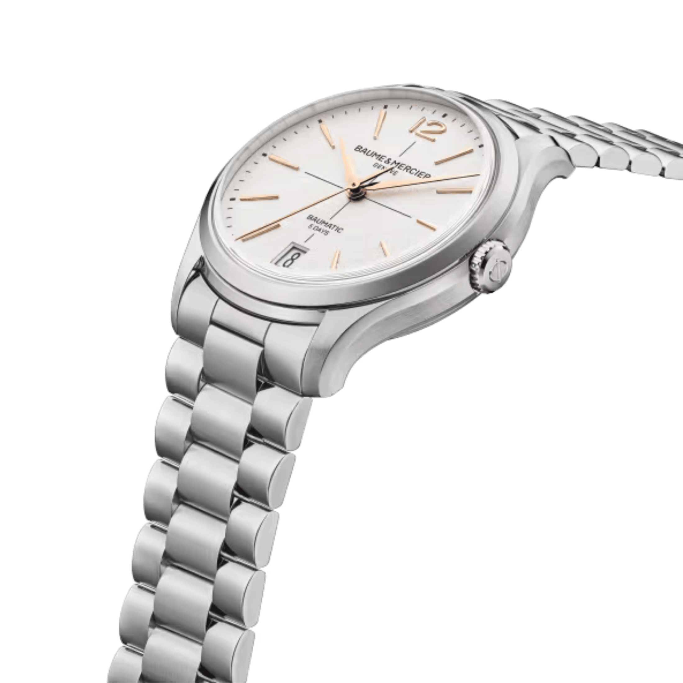 Montre Baume et Mercier Clifton automatic, white dial, steel bracelet, 39 mm