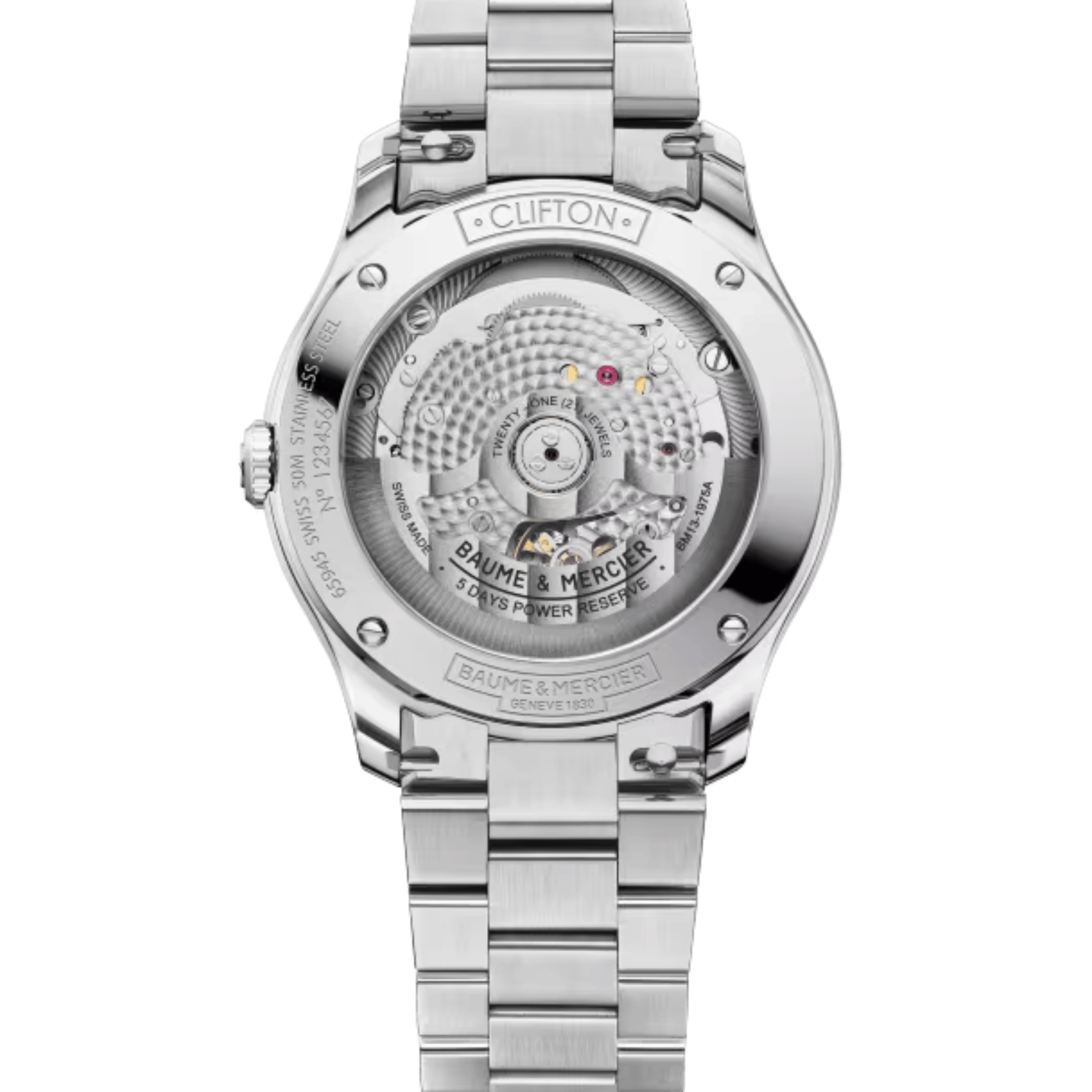 Montre Baume et Mercier Clifton automatic, white dial, steel bracelet, 39 mm