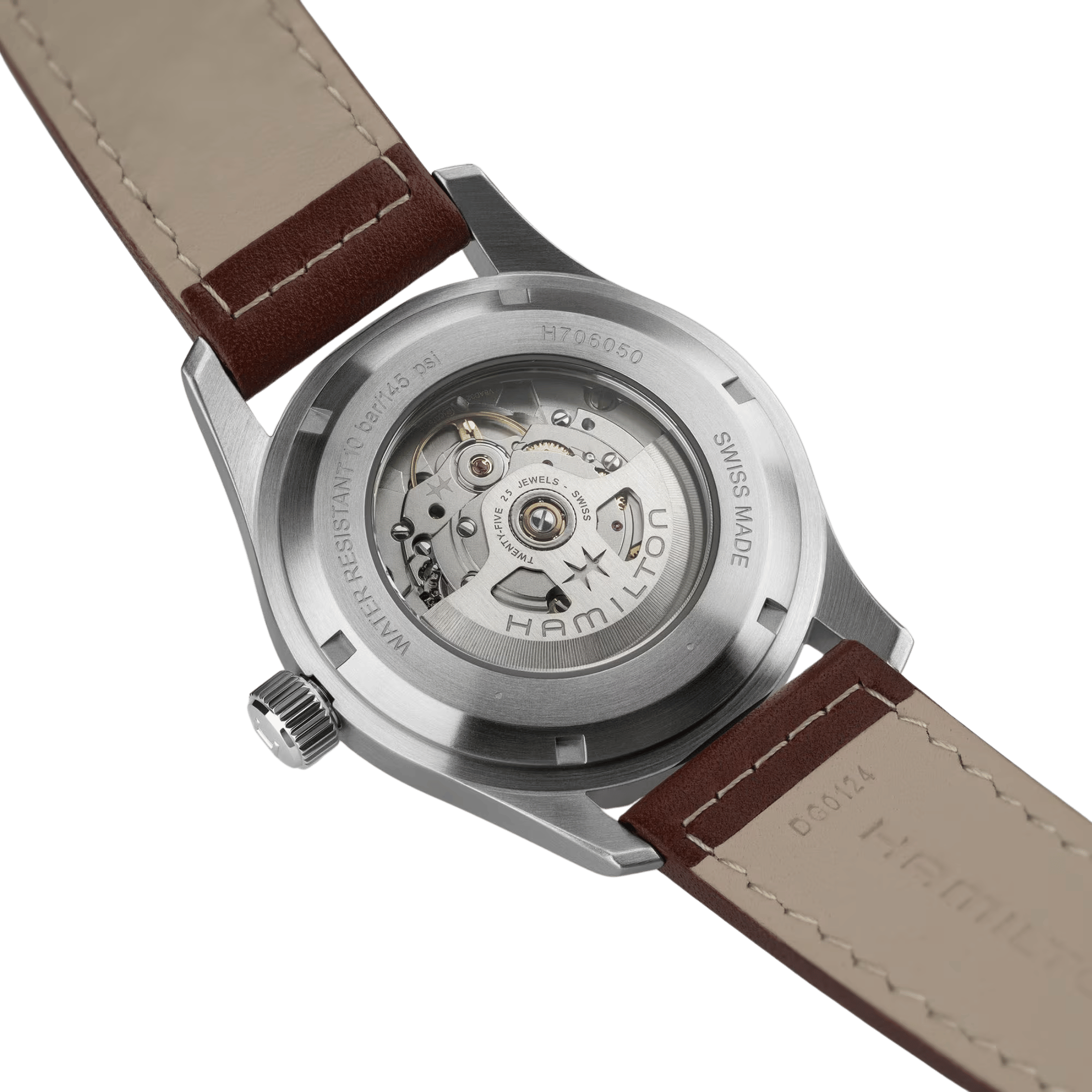 Hamilton Khaki Field automatic watch, blue dial, brown leather strap, 38 mm