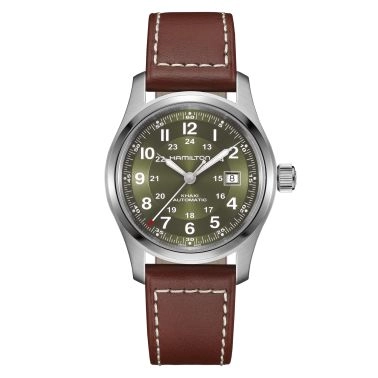 Montre Hamilton Khaki Field automatique cadran kaki bracelet cuir brun 38 mm