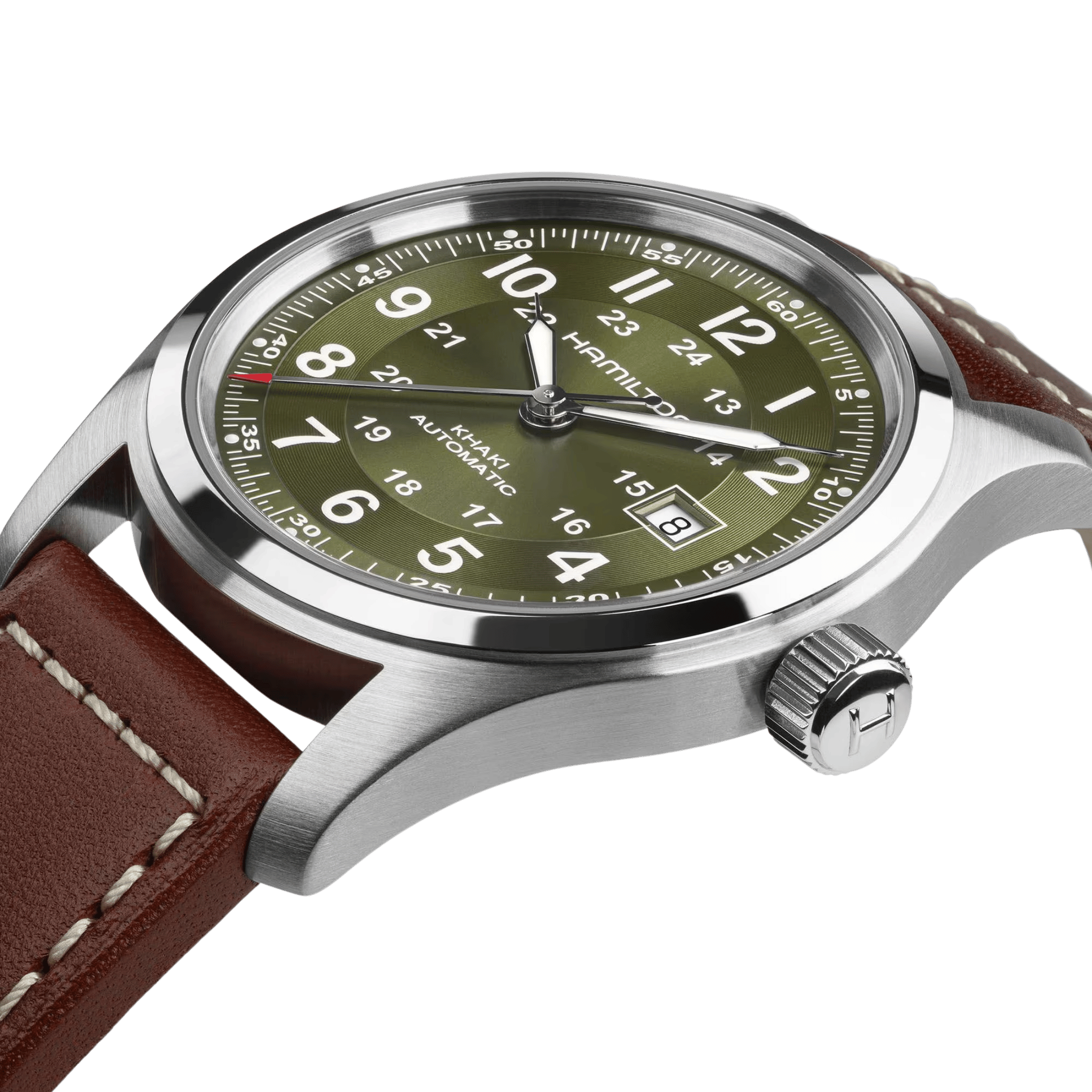 Montre Hamilton Khaki Field automatique cadran kaki bracelet cuir brun 38 mm
