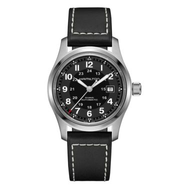 Hamilton Khaki Field watch black dial black leather strap 42 mm