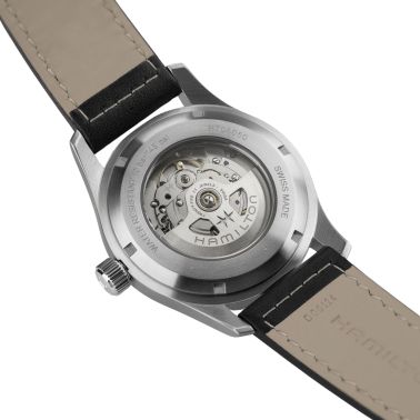 Hamilton Khaki Field watch black dial black leather strap 42 mm