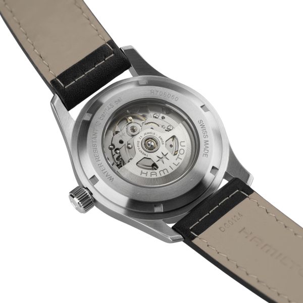 Hamilton Khaki Field watch black dial black leather strap 42 mm