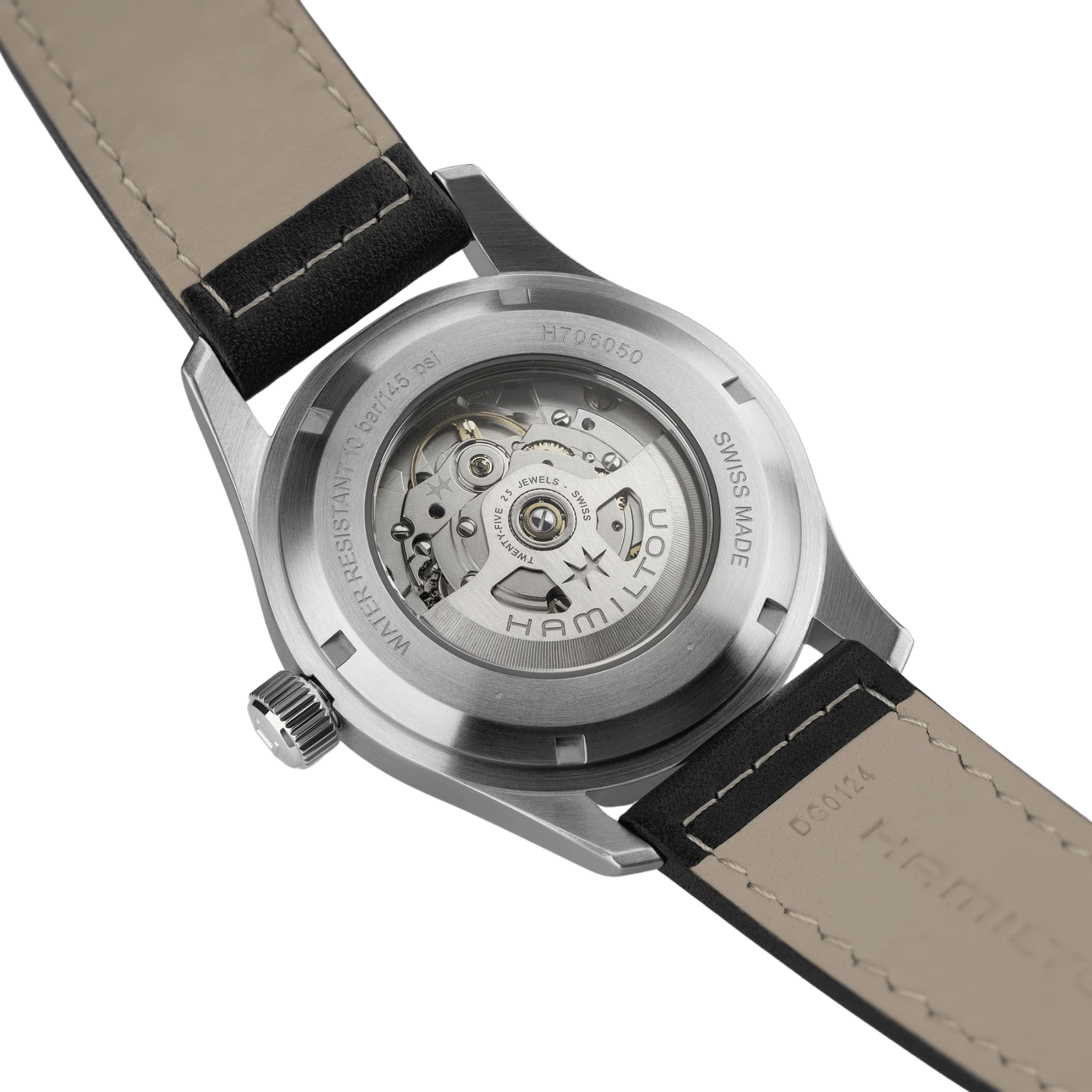 Hamilton Khaki Field watch black dial black leather strap 42 mm