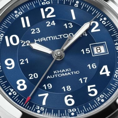 Hamilton Khaki Field automatic watch, blue dial, steel bracelet, 42 mm