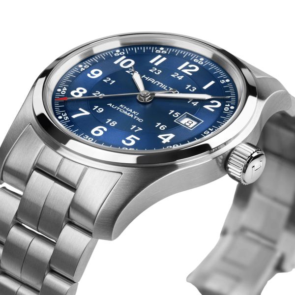 Hamilton Khaki Field automatic watch, blue dial, steel bracelet, 42 mm