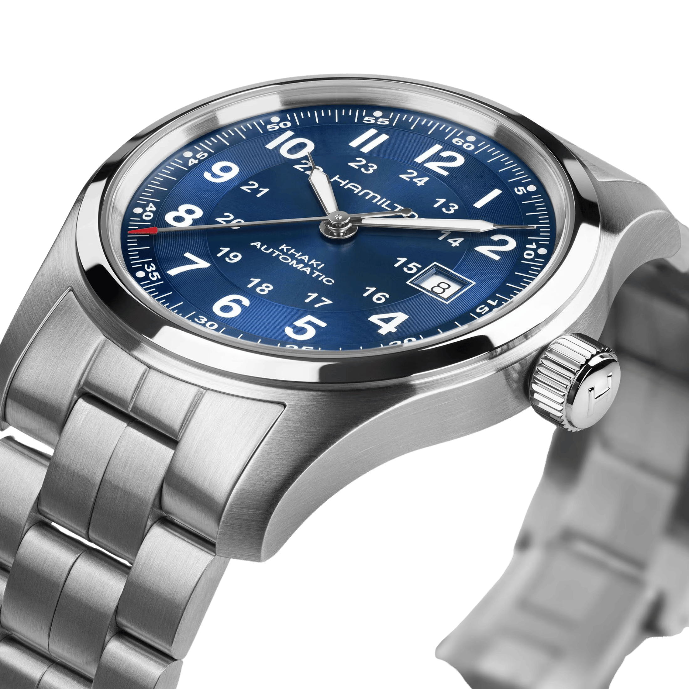 Montre Hamilton Khaki Field automatique cadran bleu bracelet acier 42 mm