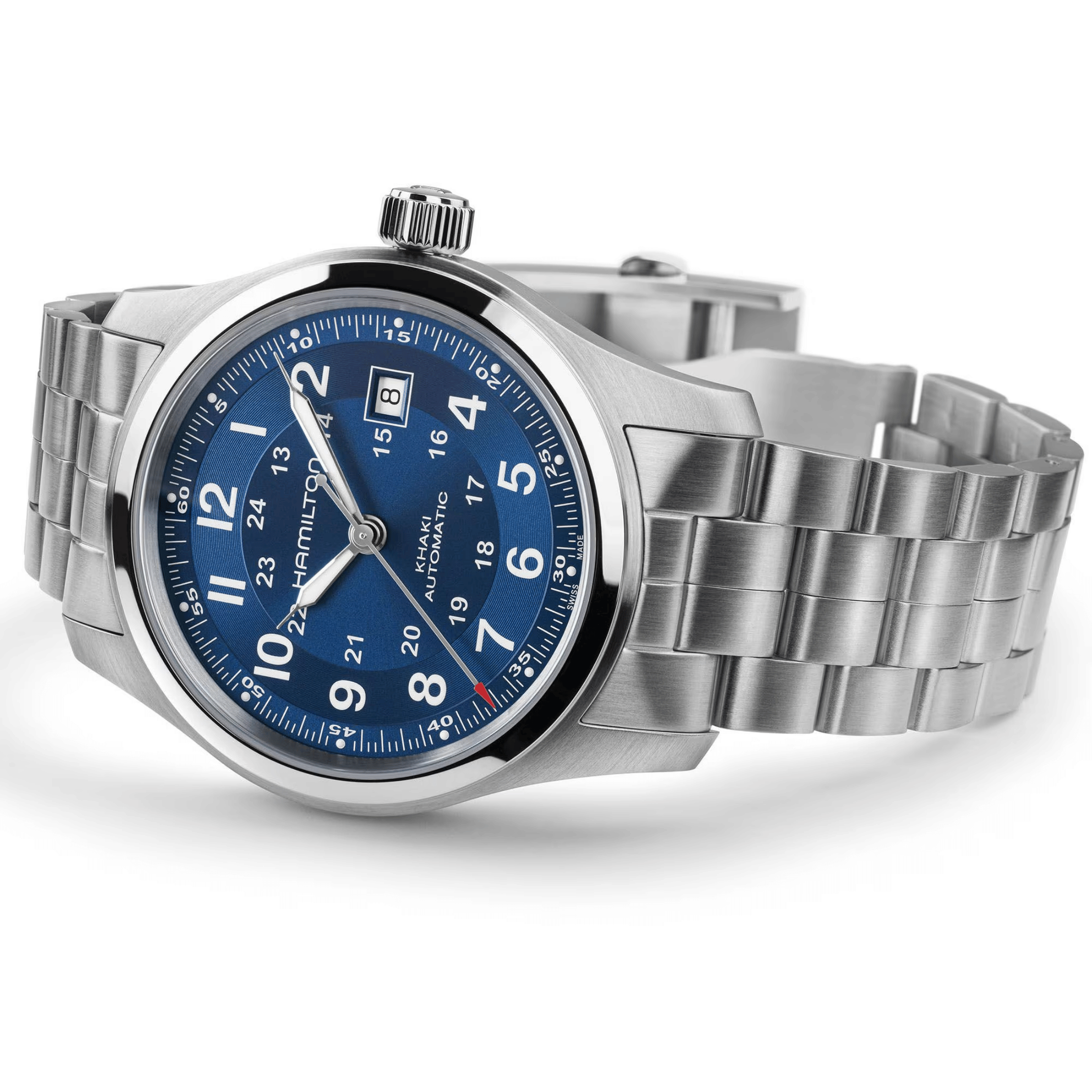 Hamilton Khaki Field automatic watch, blue dial, steel bracelet, 42 mm