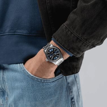 Hamilton Khaki Field automatic watch, blue dial, steel bracelet, 42 mm