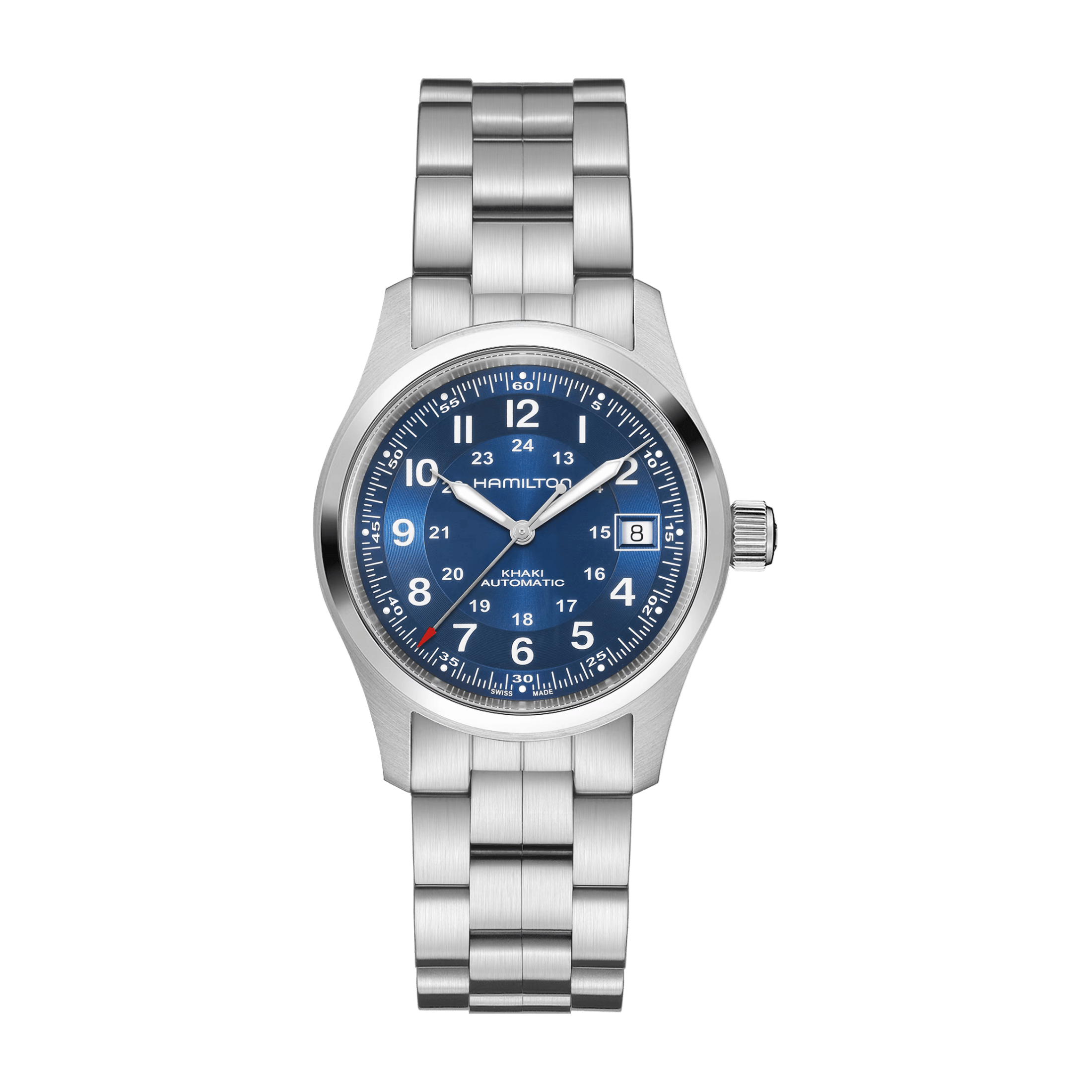Hamilton Khaki Field automatic watch, blue dial, steel bracelet, 38 mm