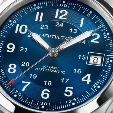 Montre Hamilton Khaki Field automatique cadran bleu bracelet acier 38 mm
