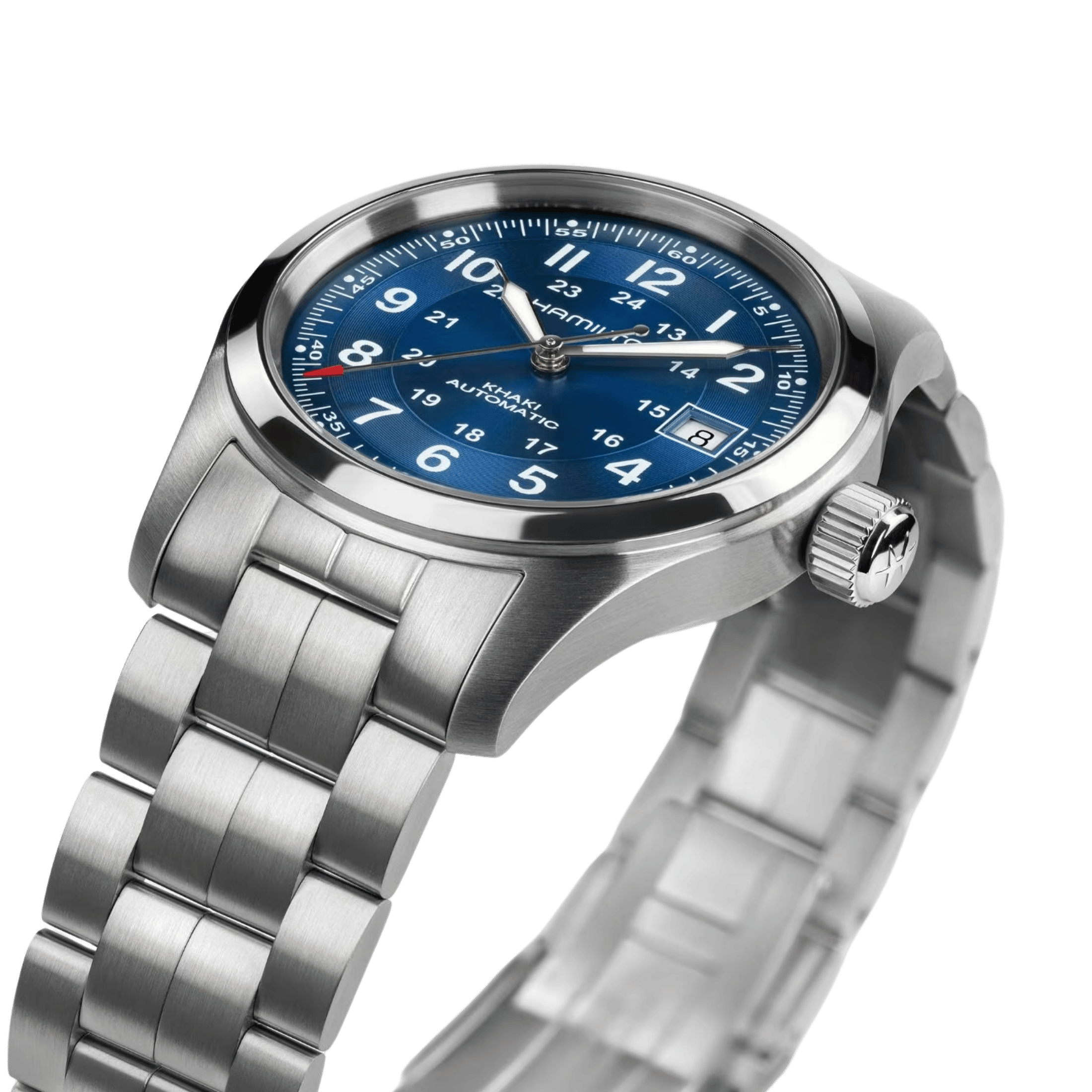 Hamilton Khaki Field automatic watch, blue dial, steel bracelet, 38 mm