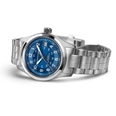 Montre Hamilton Khaki Field automatique cadran bleu bracelet acier 38 mm