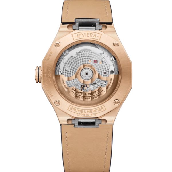 Watch Baume et Mercier Riviera Automatic, rose gold, blue dial blue leather strap, 39 mm