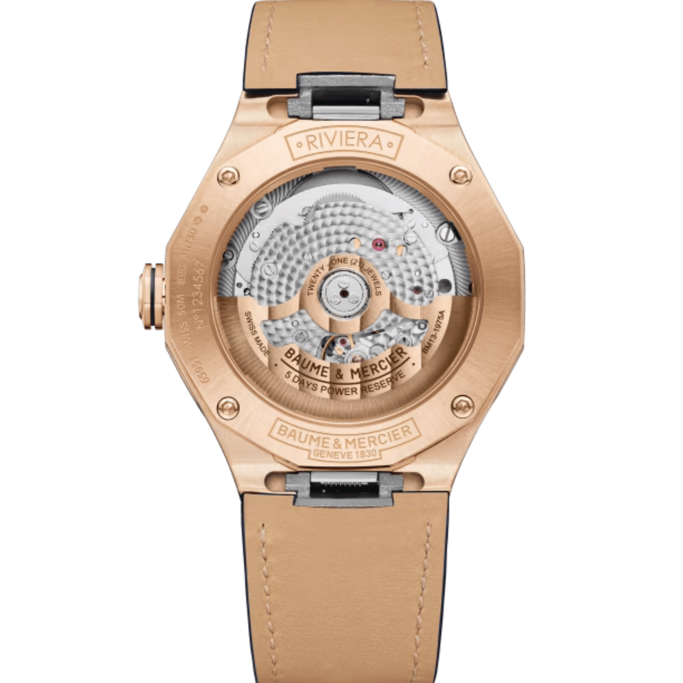 Watch Baume et Mercier Riviera Automatic, rose gold, blue dial blue leather strap, 39 mm