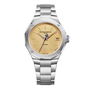 Montre Baume et Mercier Riviera automatique cadran doré bracelet acier 39 mm