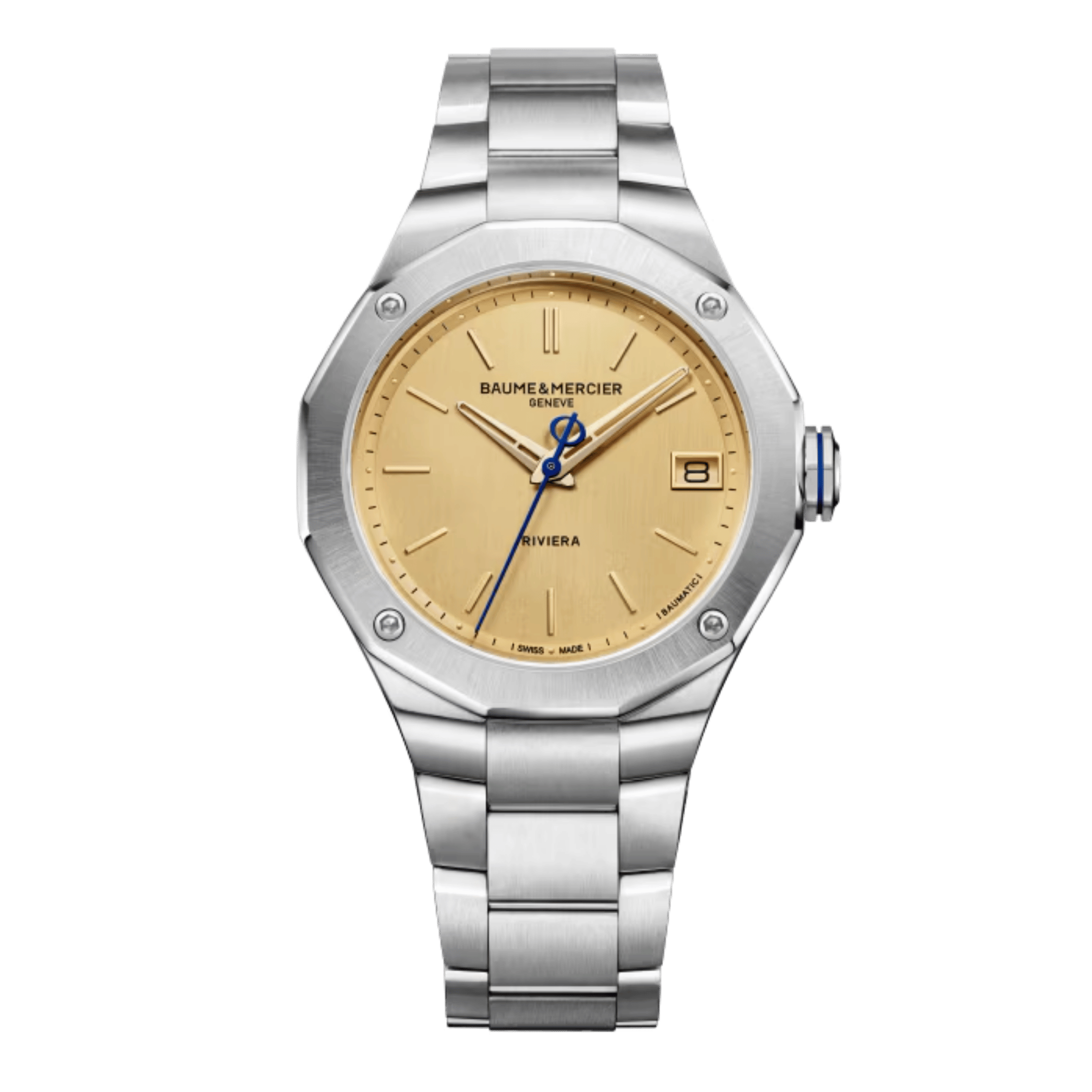 Watch Baume et Mercier Riviera Automatic, gold dial, steel strap, 39 mm