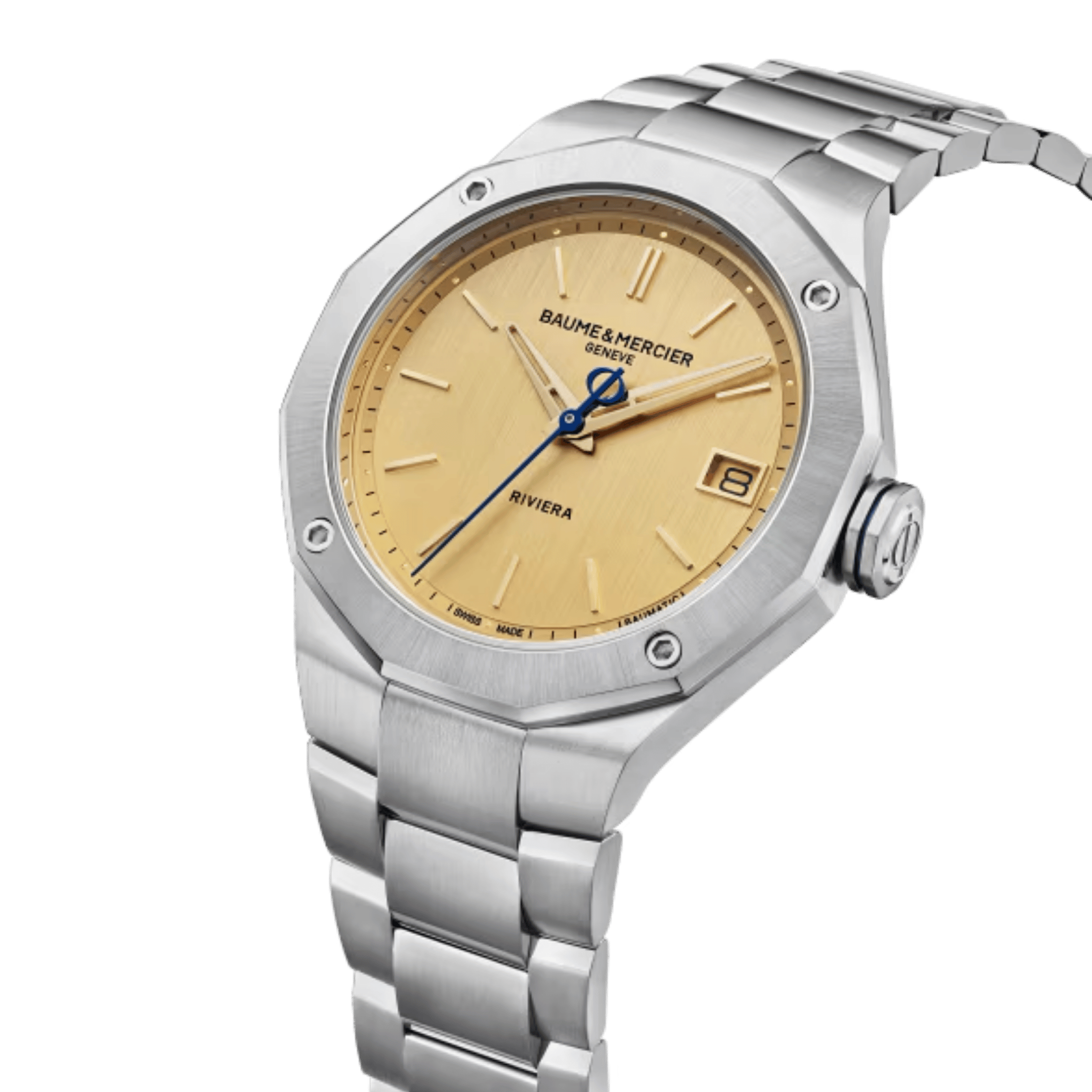 Montre Baume et Mercier Riviera automatique cadran doré bracelet acier 39 mm