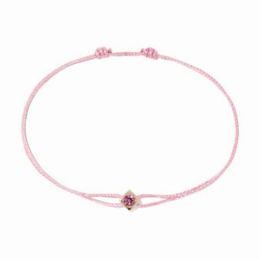 Bracelet dinh van Le Cube or jaune et saphir rose sur cordon