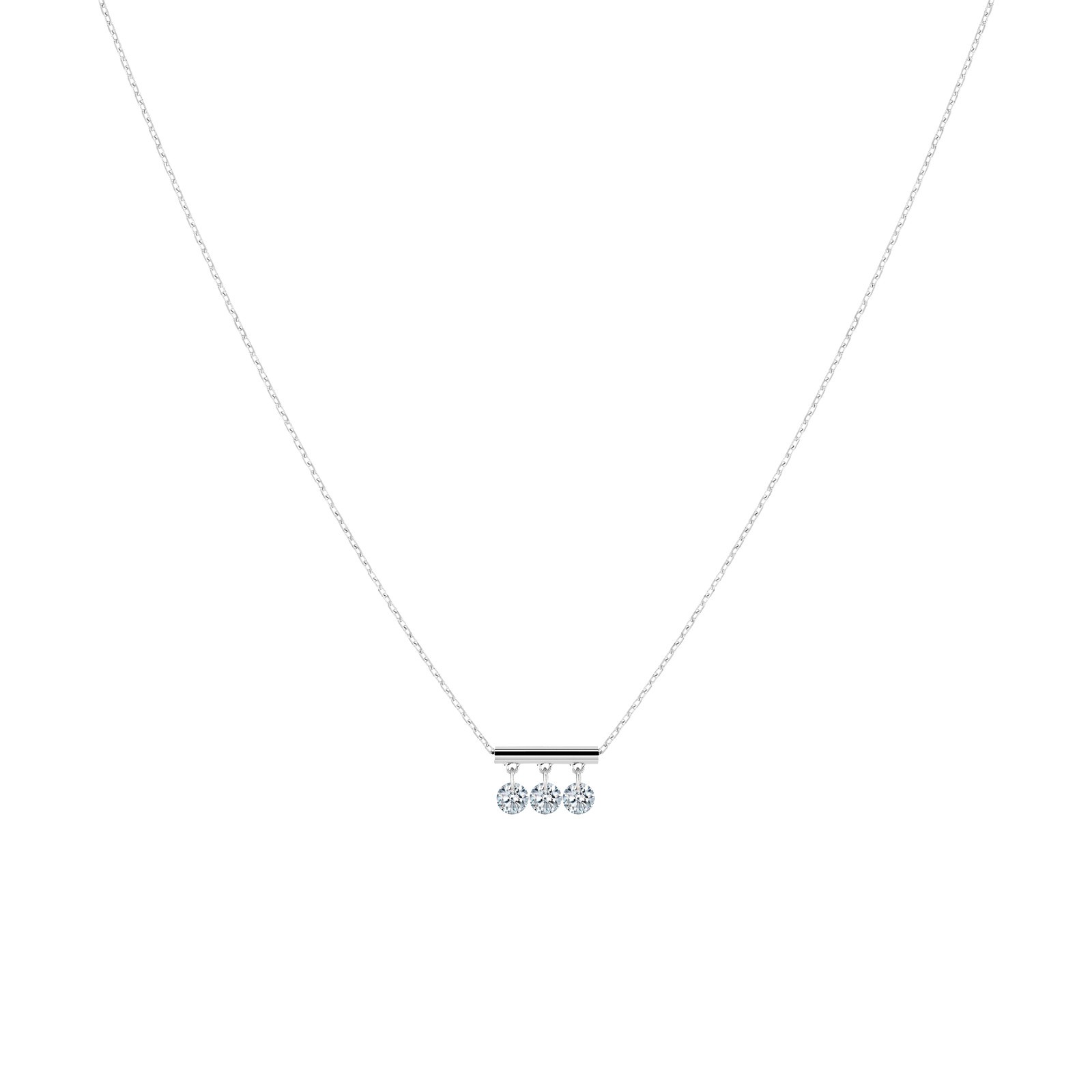 Collier La Brune et La Blonde Pampilles en or blanc 3 diamants taille brillant 0,30 carat - Soldat_PL