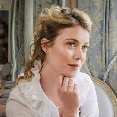 Boucles d'oreilles Lepage Eléanor en or jaune, émeraude et diamants