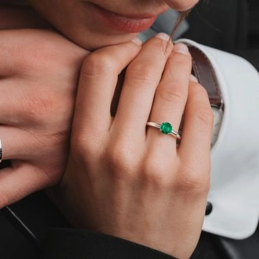 Lepage Promesse engagement ring in white gold and emerald
