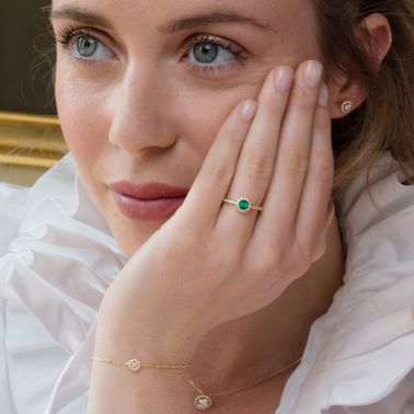 Lepage Coquette engagement ring in white gold, emerald and diamonds