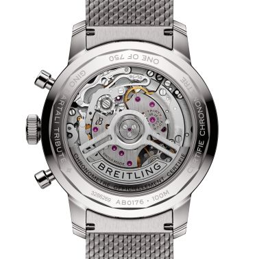 Montre Breitling Top Time B01 "Fausto Coppi" automatique cadran blanc bracelet acier maille milanaise 41 mm