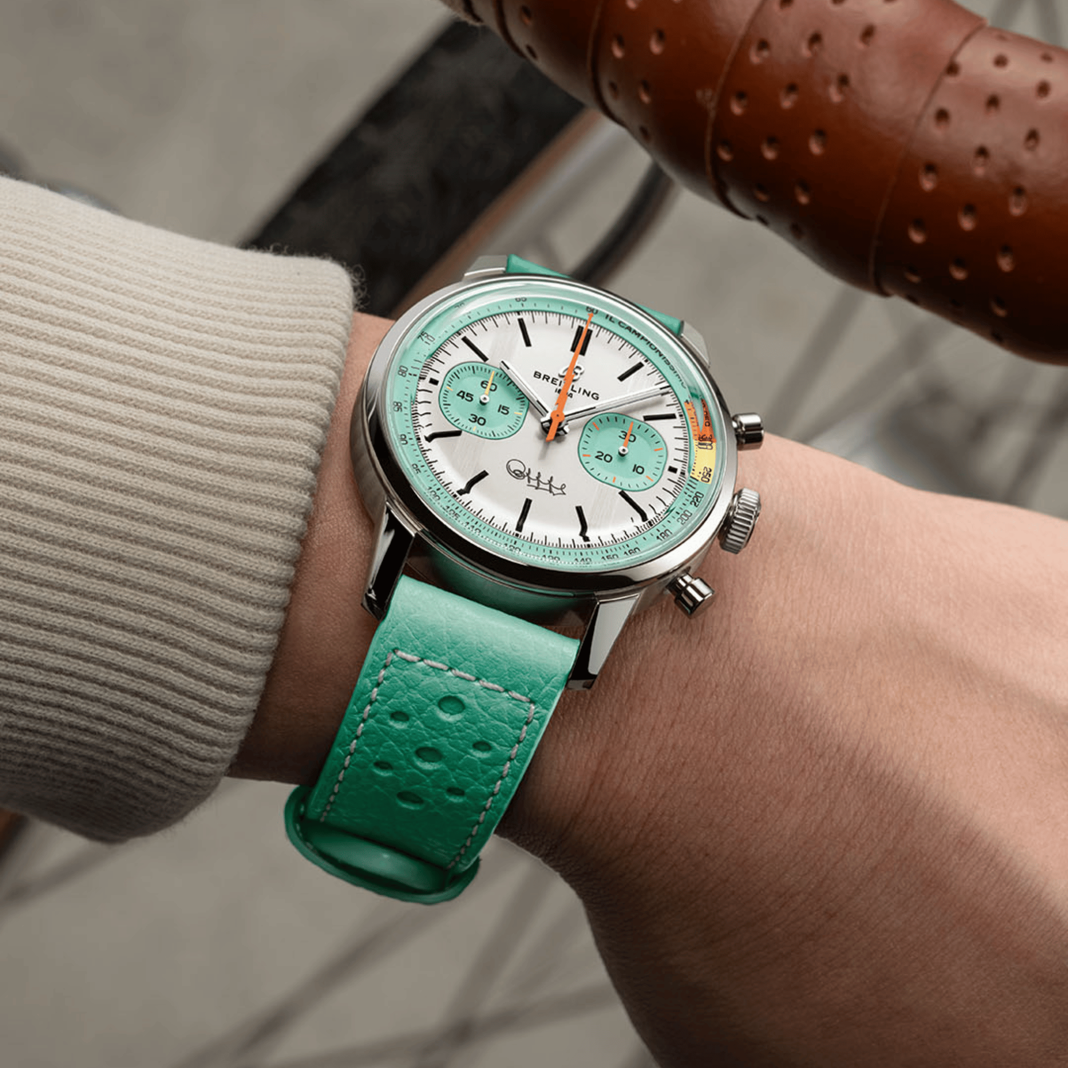 Breitling Top Time B01 "Fausto Coppi" automatic white dial leather strap 41 mm