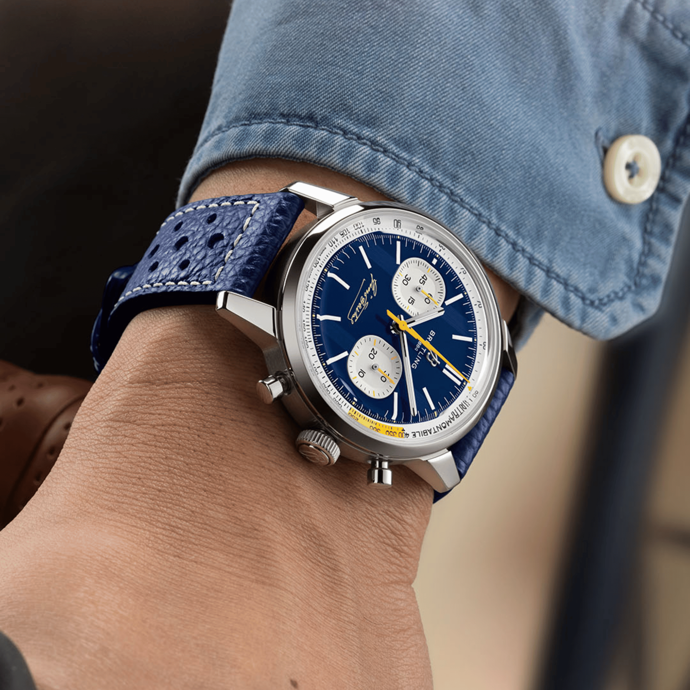 Montre Breitling Top Time B01 "Gino Bartali" automatique cadran bleu bracelet cuir 41 mm