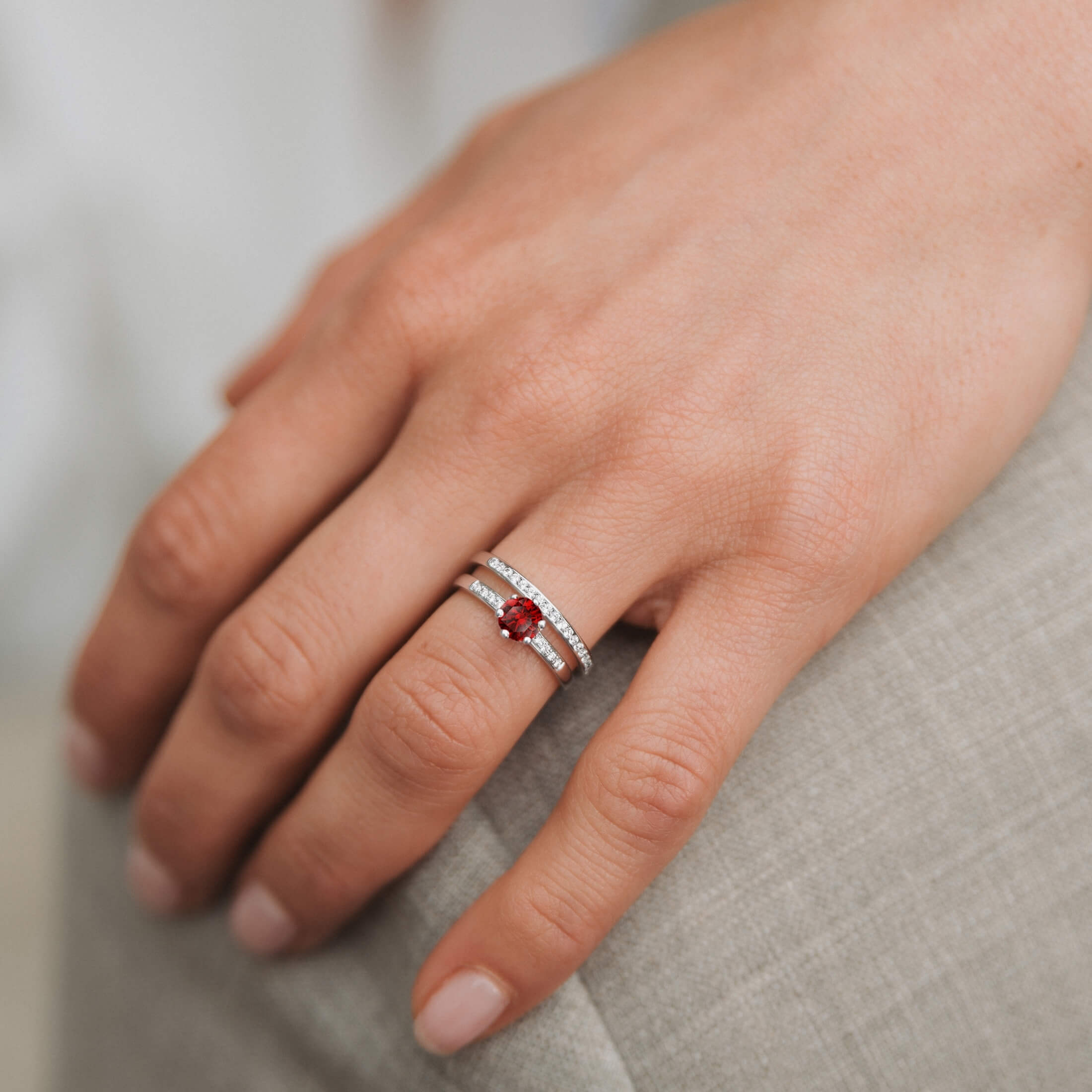 Lepage Achille engagement ring in white gold, ruby and diamonds