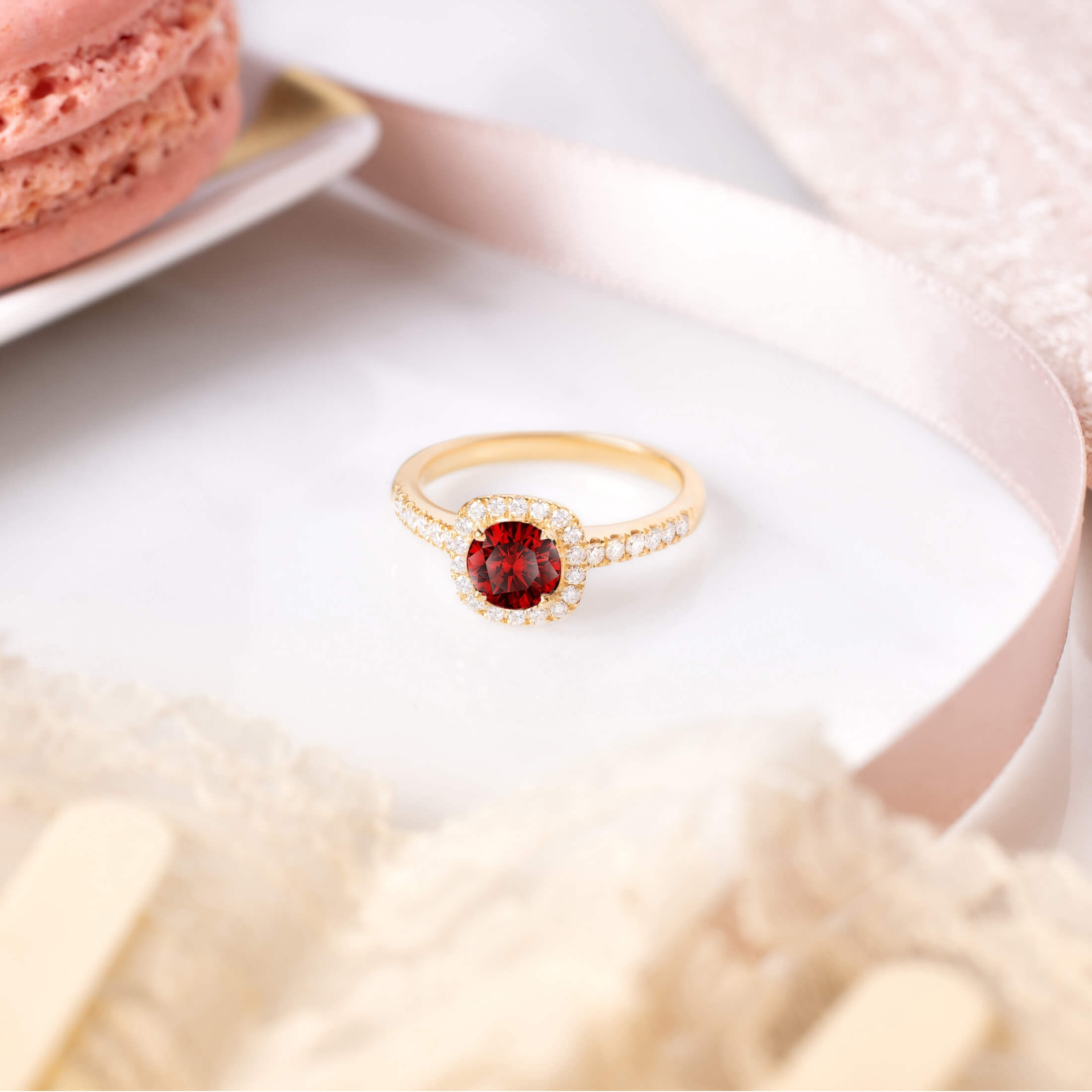 Lepage Madame Rose engagement ring in white gold, ruby and diamonds