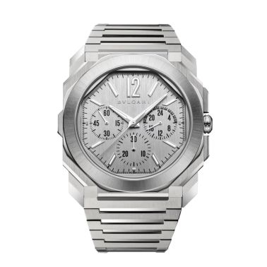 Bulgari Octo Finissimo Chronograph GMT automatic watch silver dial steel bracelet 43 mm