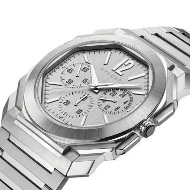 Bulgari Octo Finissimo Chronograph GMT automatic watch silver dial steel bracelet 43 mm